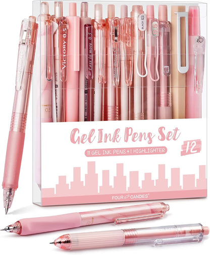 Rose Gel Pens, Pink & Black Ink, 0.5mm, 12 Count