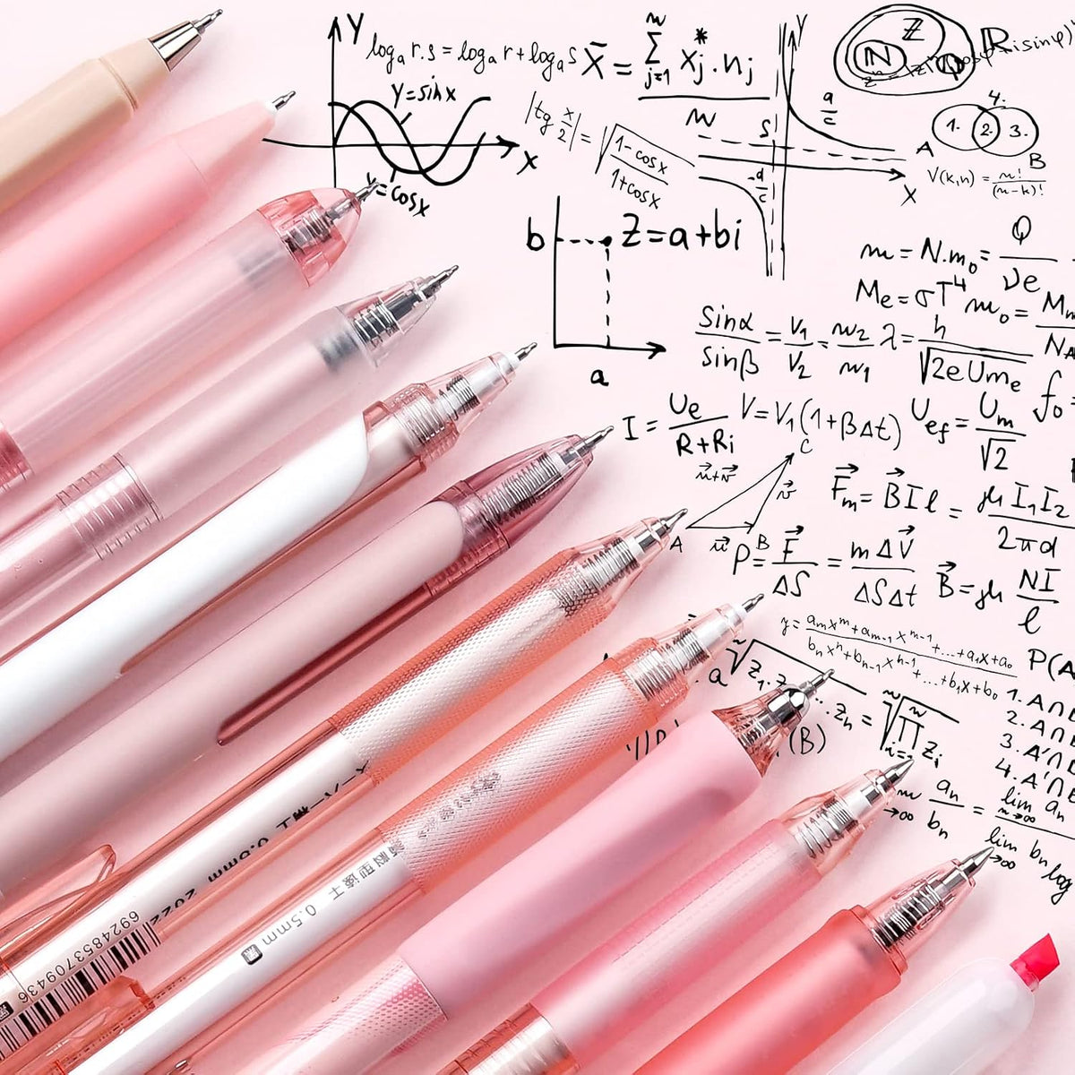 Rose Gel Pens, Pink & Black Ink, 0.5mm, 12 Count