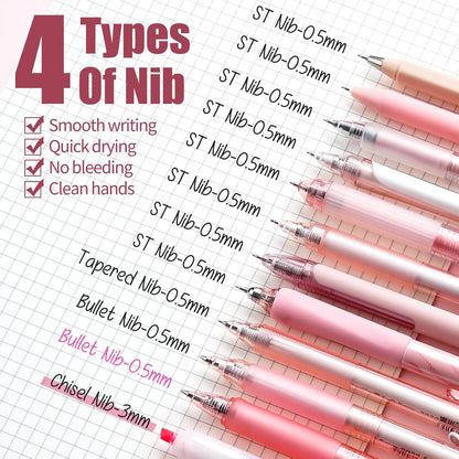 Rose Gel Pens, Pink & Black Ink, 0.5mm, 12 Count