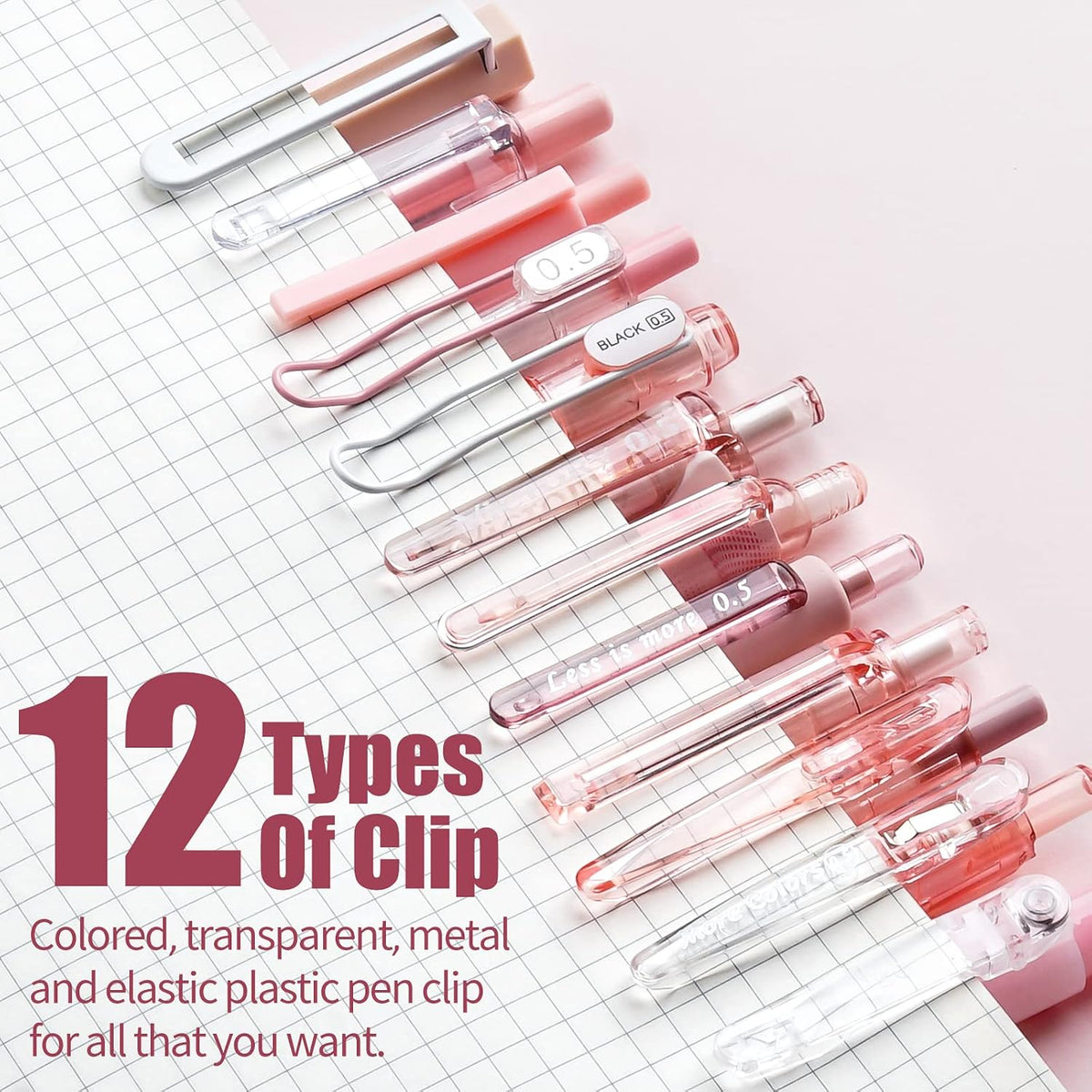 Rose Gel Pens, Pink & Black Ink, 0.5mm, 12 Count