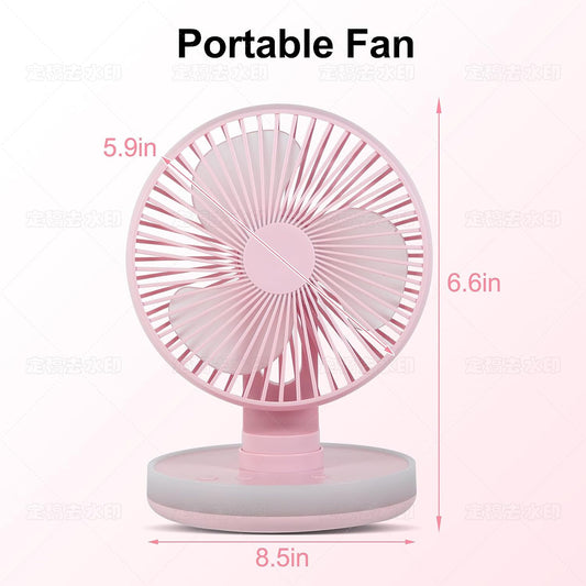 Small Desk Fan With Night Light, Auto Oscillating Table Fan With 3000mAh Rechargeable Battery, USB Personal Fan With 4 Speeds Wind, Adjustable Fan For Home, Office Bedroom, Camping (pink)