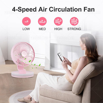 Small Desk Fan With Night Light, Auto Oscillating Table Fan With 3000mAh Rechargeable Battery, USB Personal Fan With 4 Speeds Wind, Adjustable Fan For Home, Office Bedroom, Camping (pink)