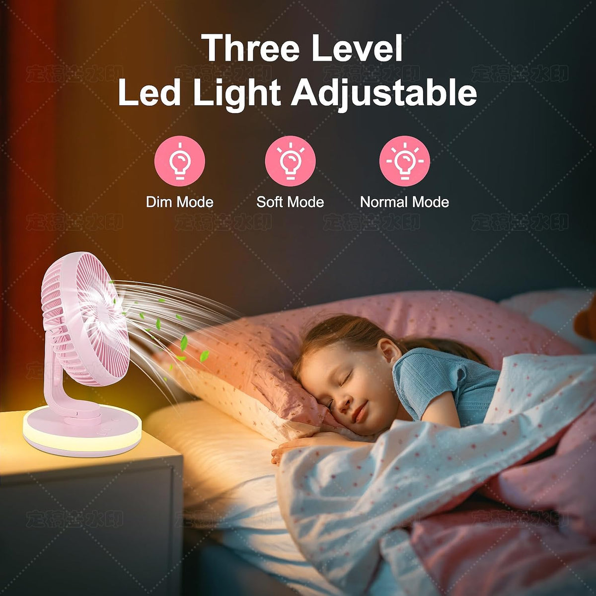 Small Desk Fan With Night Light, Auto Oscillating Table Fan With 3000mAh Rechargeable Battery, USB Personal Fan With 4 Speeds Wind, Adjustable Fan For Home, Office Bedroom, Camping (pink)