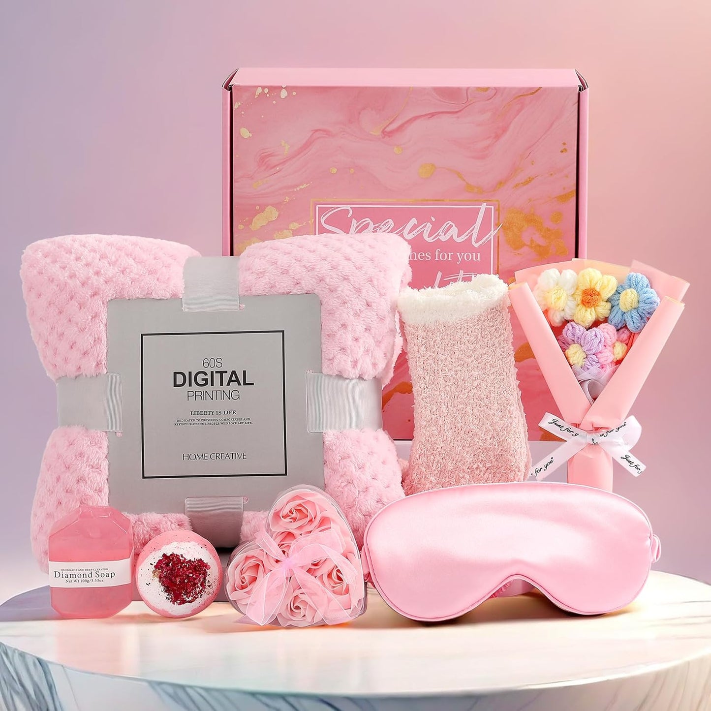 Pink Spa Gift Basket for Women, Self Care Gifts for Birthday Mother's Day Christmas Get Well Soon, Christmas Gift for Women Mom Her Best Friends Sister Wife