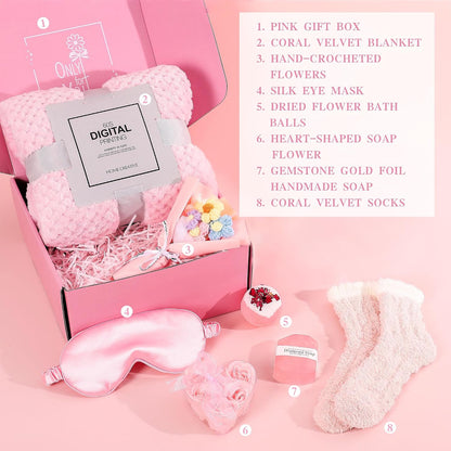 Pink Spa Gift Basket for Women, Self Care Gifts for Birthday Mother's Day Christmas Get Well Soon, Christmas Gift for Women Mom Her Best Friends Sister Wife