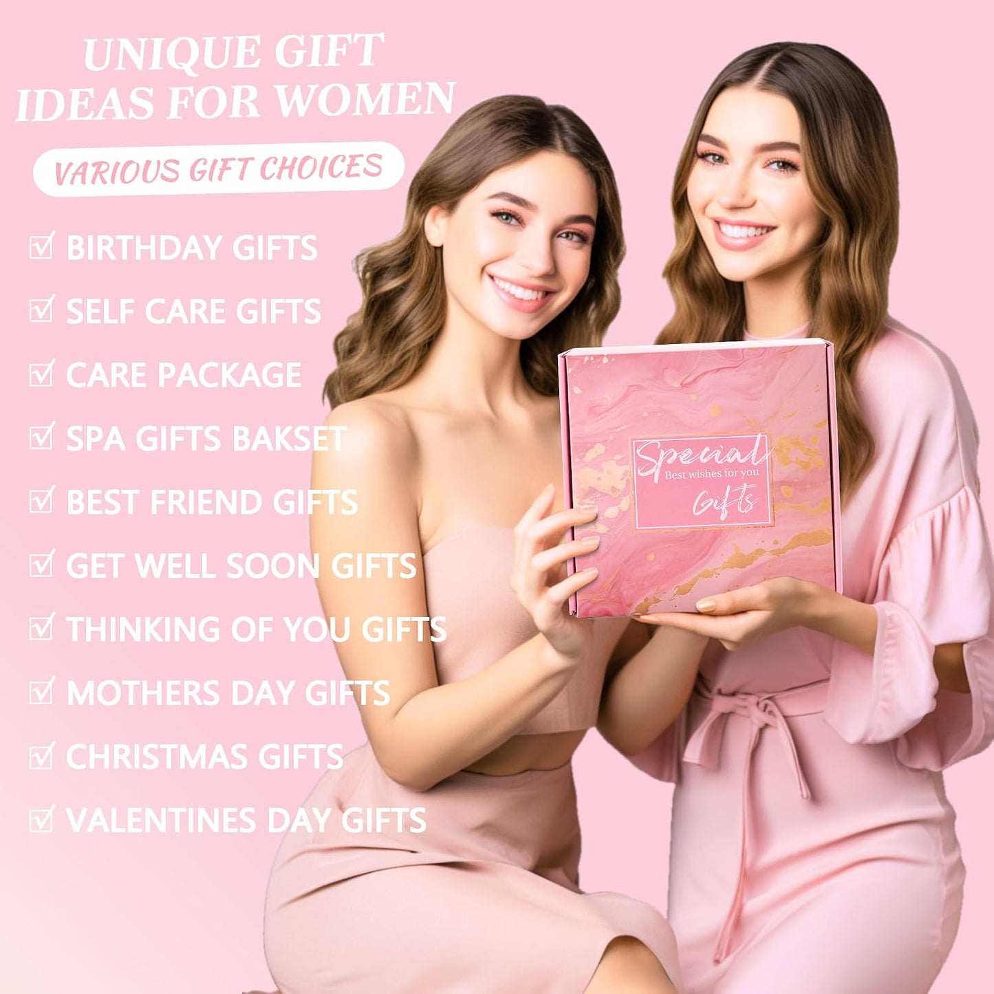 Pink Spa Gift Basket for Women, Self Care Gifts for Birthday Mother's Day Christmas Get Well Soon, Christmas Gift for Women Mom Her Best Friends Sister Wife