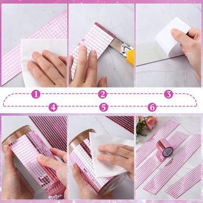 23040 Pcs Self Adhesive Mosaic Tiles Small Square Disco Glass Mirror Tiles Bling Ball Disco Ball Stickers for DIY Craft Decoration Living Room Accessory, 5 x 5 mm(Pink)