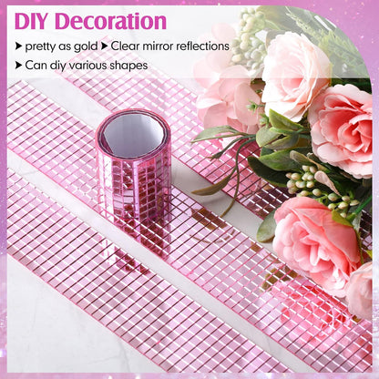 23040 Pcs Self Adhesive Mosaic Tiles Small Square Disco Glass Mirror Tiles Bling Ball Disco Ball Stickers for DIY Craft Decoration Living Room Accessory, 5 x 5 mm(Pink)