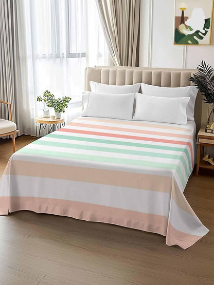 Twin Flat Sheet, Peach Pink Green Ombre Twin Bed Sheets Only, Soft Microfiber Flat Sheet, Farmhouse Stripe Modern Hotel Quality Bedding Top Sheet Bedroom Home Dorm Decor