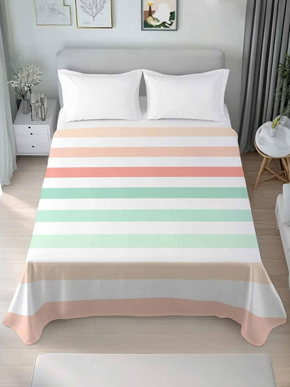 Twin Flat Sheet, Peach Pink Green Ombre Twin Bed Sheets Only, Soft Microfiber Flat Sheet, Farmhouse Stripe Modern Hotel Quality Bedding Top Sheet Bedroom Home Dorm Decor