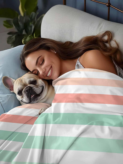 Twin Flat Sheet, Peach Pink Green Ombre Twin Bed Sheets Only, Soft Microfiber Flat Sheet, Farmhouse Stripe Modern Hotel Quality Bedding Top Sheet Bedroom Home Dorm Decor