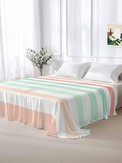 Twin Flat Sheet, Peach Pink Green Ombre Twin Bed Sheets Only, Soft Microfiber Flat Sheet, Farmhouse Stripe Modern Hotel Quality Bedding Top Sheet Bedroom Home Dorm Decor