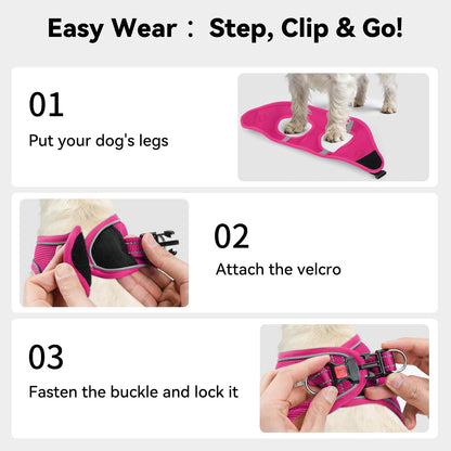 Step-in Dog Harness, Soft Breathable Mesh, Hot Pink L