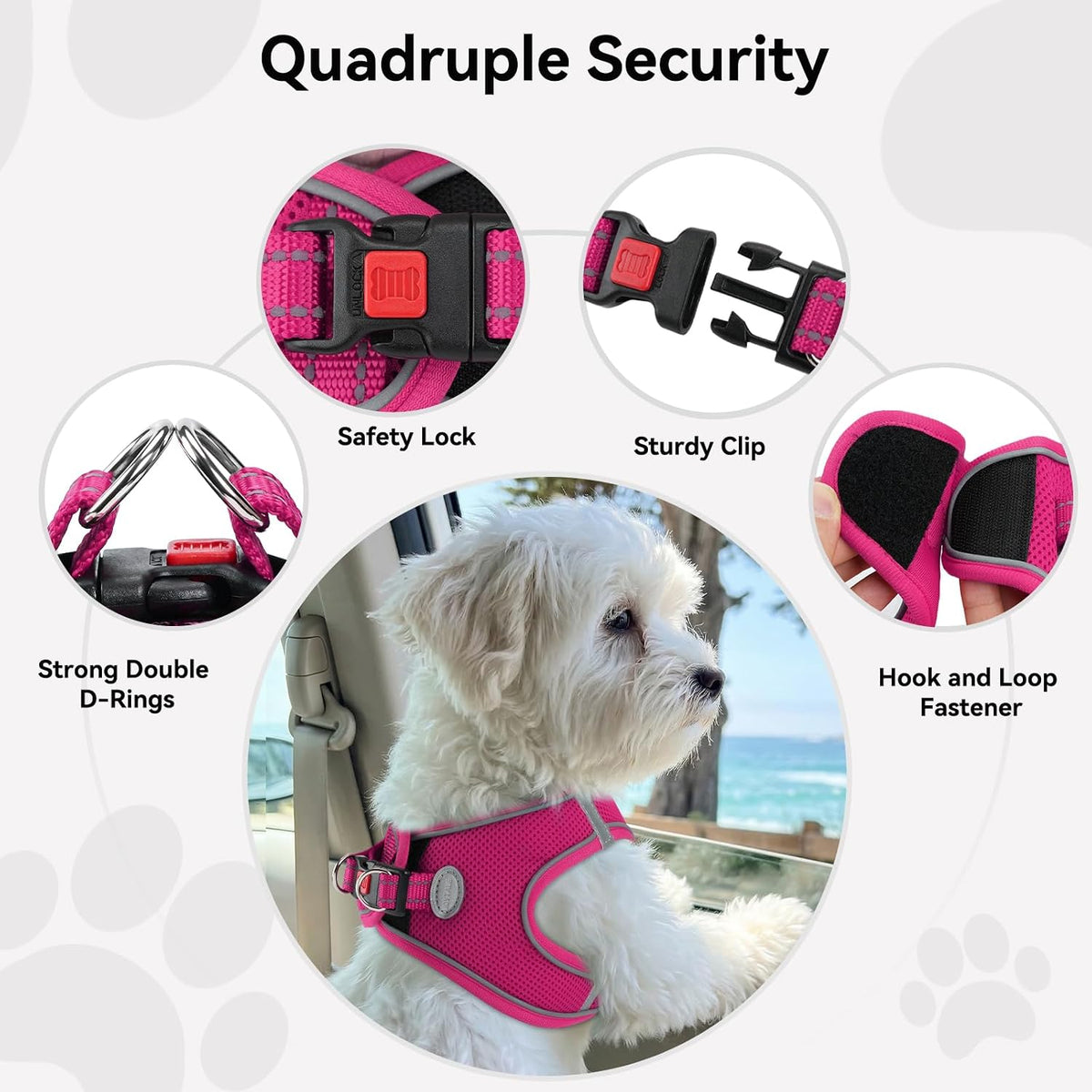 Step-in Dog Harness, Soft Breathable Mesh, Hot Pink L