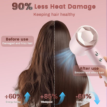 Hair Dryer, 110000 RPM High Speed Professional Hair Dryer, 2 Speeds and 4 Wind Temperatures, Fast Drying & Conditioning Hair Blow Dryer with Magnetic Nozzle for Home Travel Salon (Pink)
