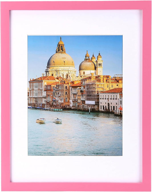 11x14 Picture Frame Made of Solid Wood Pink Photo Frames Display Pictures 8x10 with Mat or 11x14 Without Mat Colorful Frame Horizontal and Vertical for Wall
