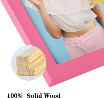 11x14 Picture Frame Made of Solid Wood Pink Photo Frames Display Pictures 8x10 with Mat or 11x14 Without Mat Colorful Frame Horizontal and Vertical for Wall