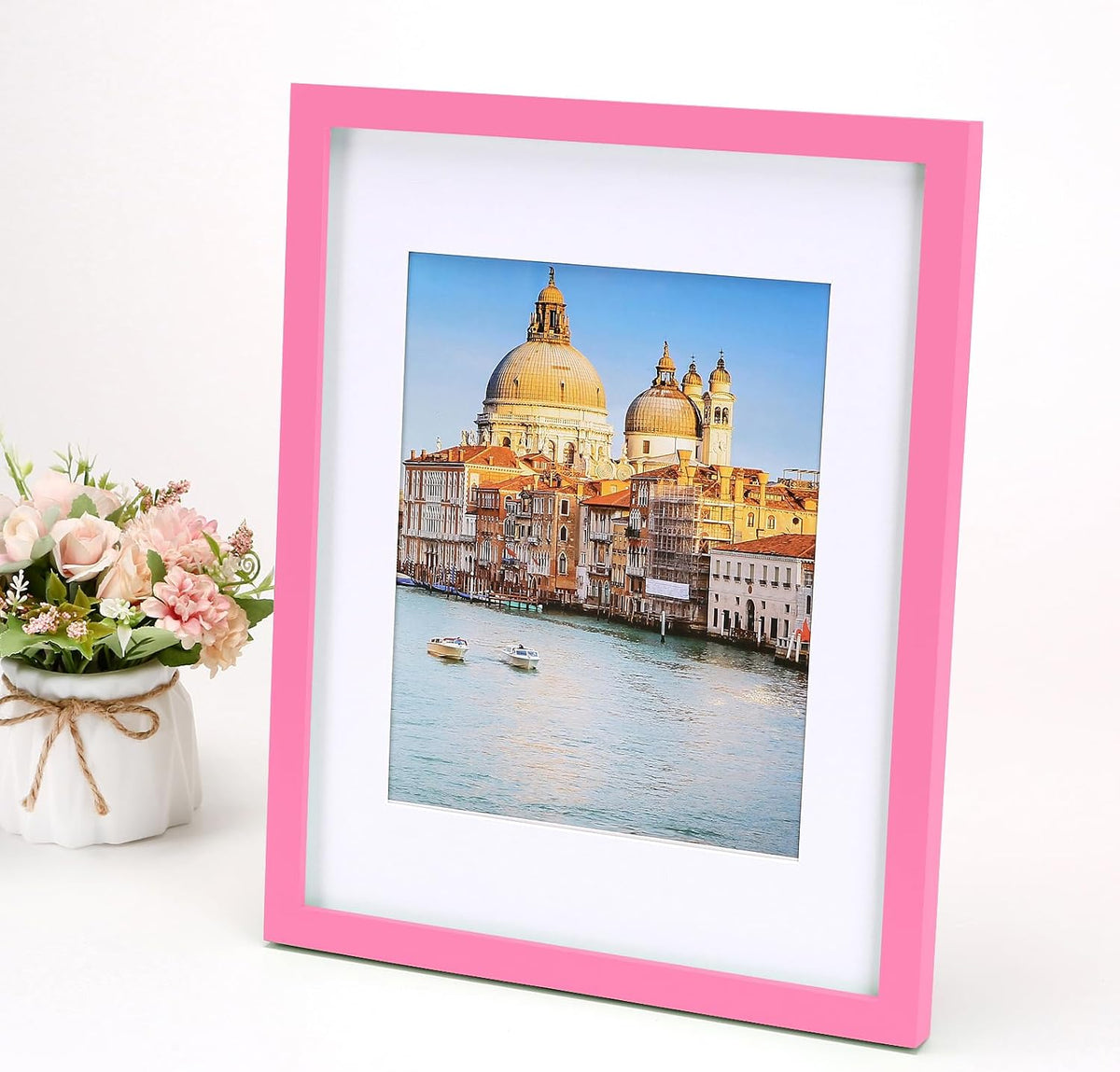11x14 Picture Frame Made of Solid Wood Pink Photo Frames Display Pictures 8x10 with Mat or 11x14 Without Mat Colorful Frame Horizontal and Vertical for Wall