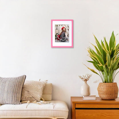 11x14 Picture Frame Made of Solid Wood Pink Photo Frames Display Pictures 8x10 with Mat or 11x14 Without Mat Colorful Frame Horizontal and Vertical for Wall