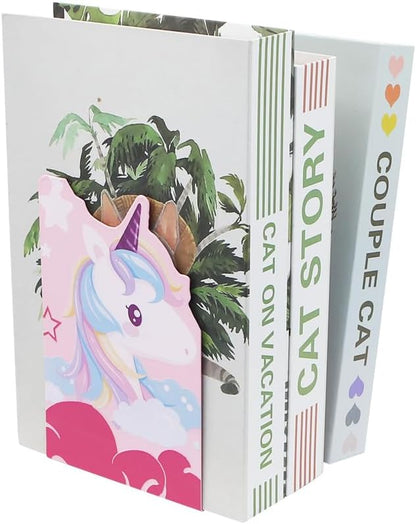 Cute Unicorn Bookends Metal Book Ends for Kids,Unicorn Book Ends Boys Girl Bookends Office School Decoration Bookshelf Book Organizer for Christmas Birthday Teacher Study Gift (Pink)