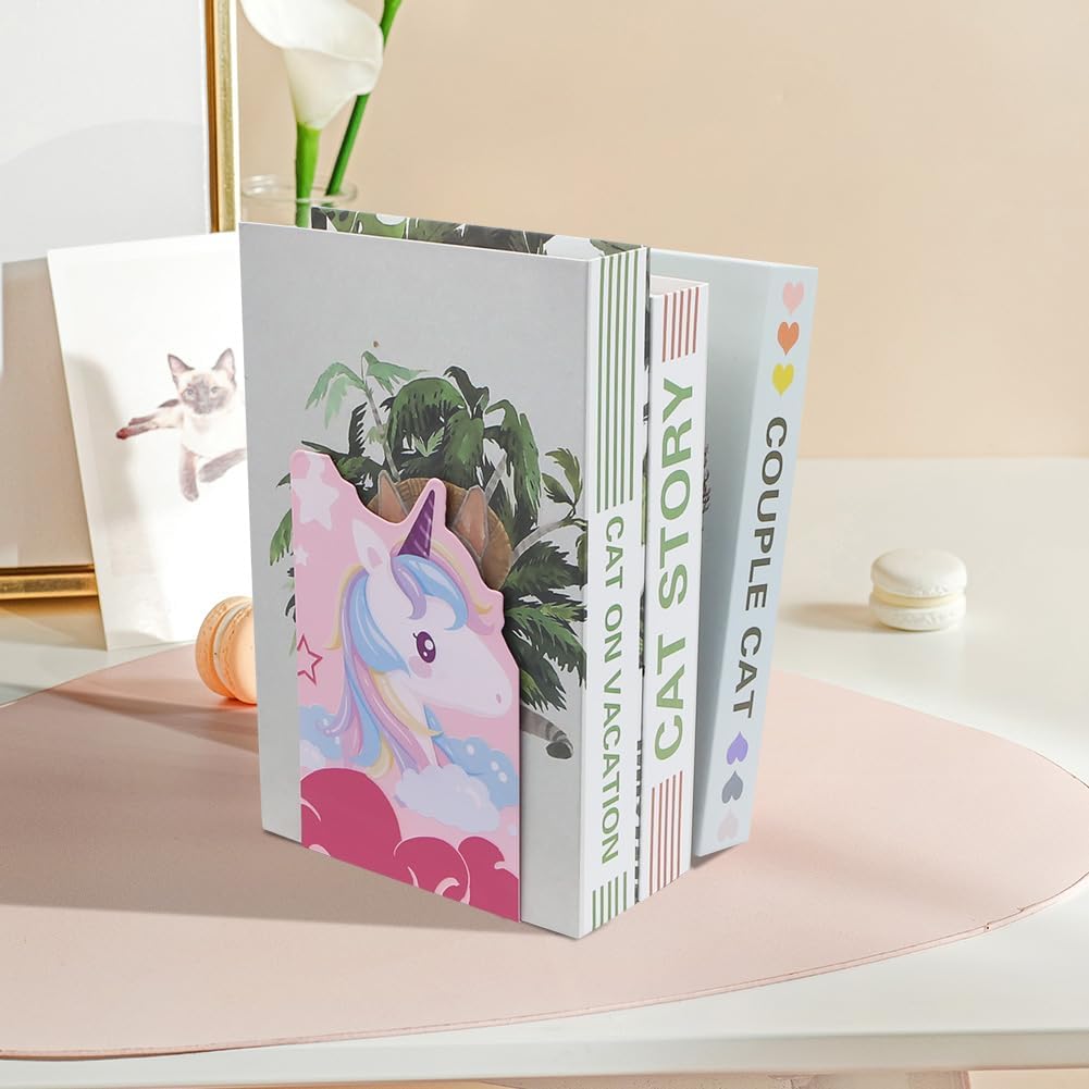 Cute Unicorn Bookends Metal Book Ends for Kids,Unicorn Book Ends Boys Girl Bookends Office School Decoration Bookshelf Book Organizer for Christmas Birthday Teacher Study Gift (Pink)