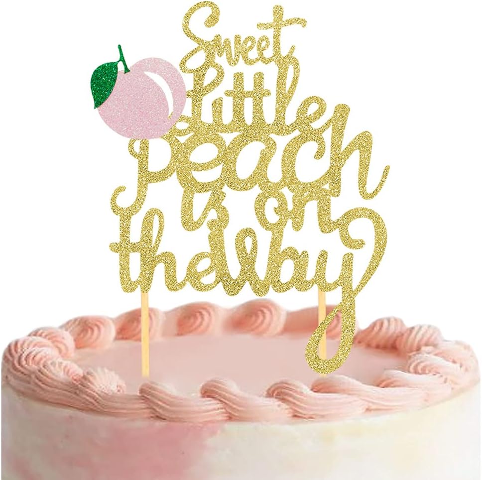 Glitter Peach Cake Topper, Sweet Little Peach is on The Way - Cake Picks for Peach Birthday Party Decorations Baby Shower