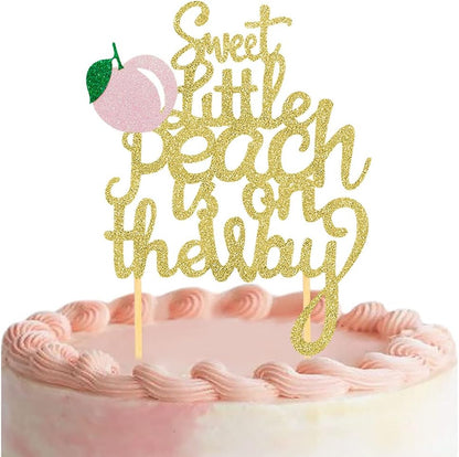 Glitter Peach Cake Topper, Sweet Little Peach is on The Way - Cake Picks for Peach Birthday Party Decorations Baby Shower