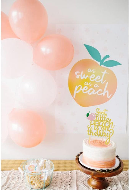 Glitter Peach Cake Topper, Sweet Little Peach is on The Way - Cake Picks for Peach Birthday Party Decorations Baby Shower