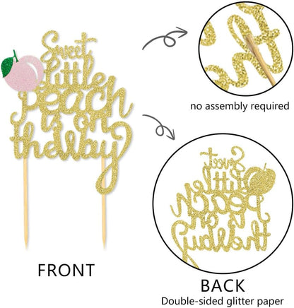 Glitter Peach Cake Topper, Sweet Little Peach is on The Way - Cake Picks for Peach Birthday Party Decorations Baby Shower