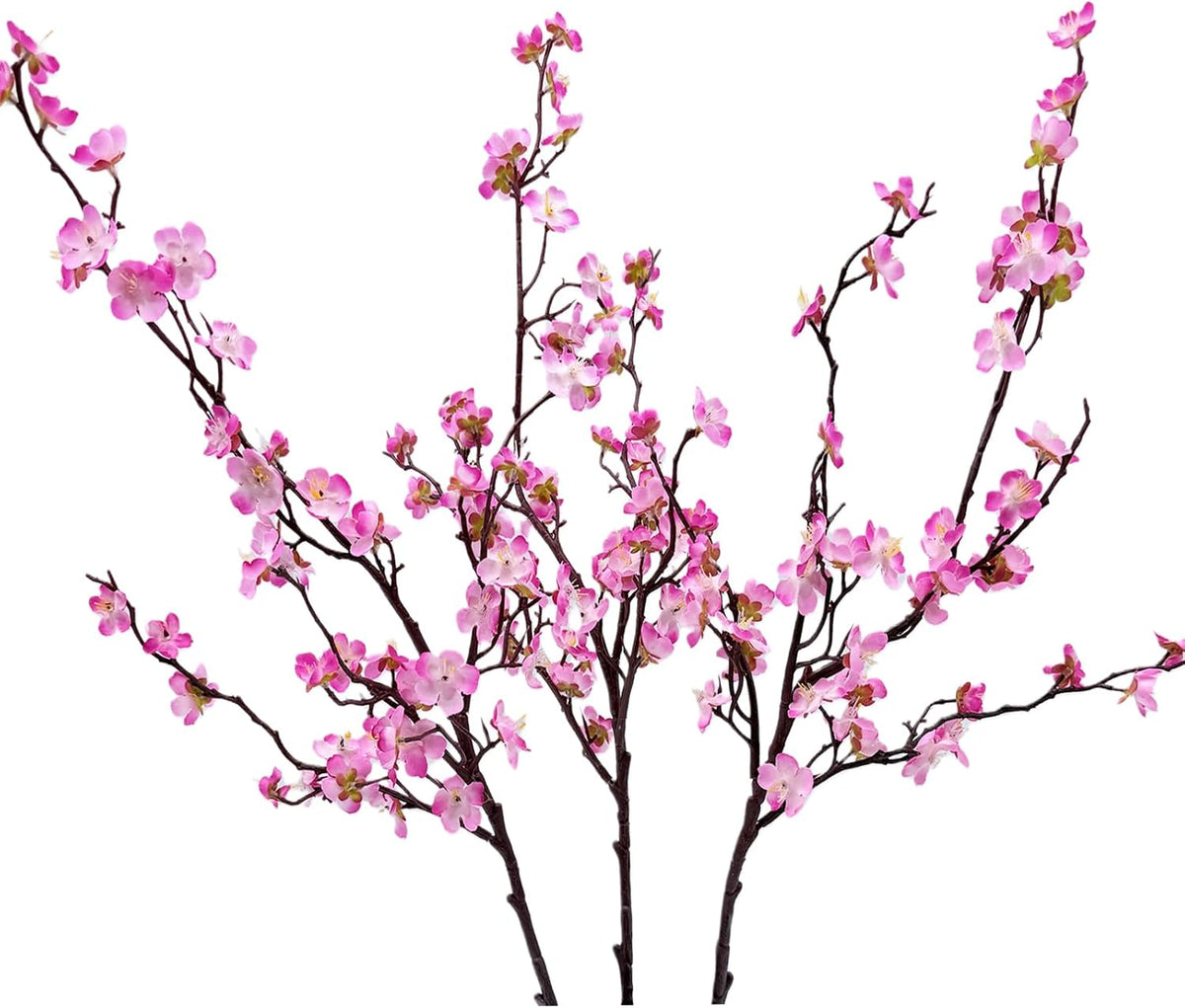 Artificial Plum Blossom Flowers 3pcs Faux Cherry Blossom Flower Silk Peach Flowers Plum Blossom Branches for Spring Summer Decor Home Wedding Party Table Centerpieces(Pink)