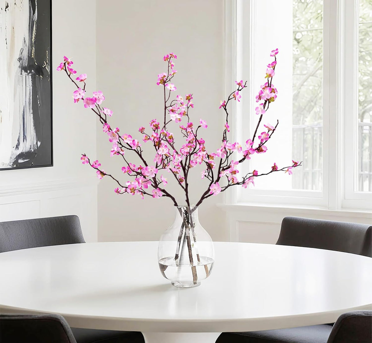 Artificial Plum Blossom Flowers 3pcs Faux Cherry Blossom Flower Silk Peach Flowers Plum Blossom Branches for Spring Summer Decor Home Wedding Party Table Centerpieces(Pink)
