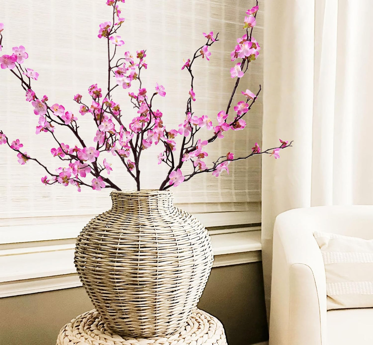 Artificial Plum Blossom Flowers 3pcs Faux Cherry Blossom Flower Silk Peach Flowers Plum Blossom Branches for Spring Summer Decor Home Wedding Party Table Centerpieces(Pink)