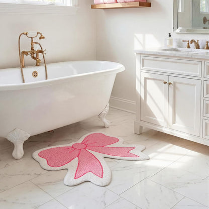 Pink Bow Bathroom Rug, 21" x 28", Pink Cream