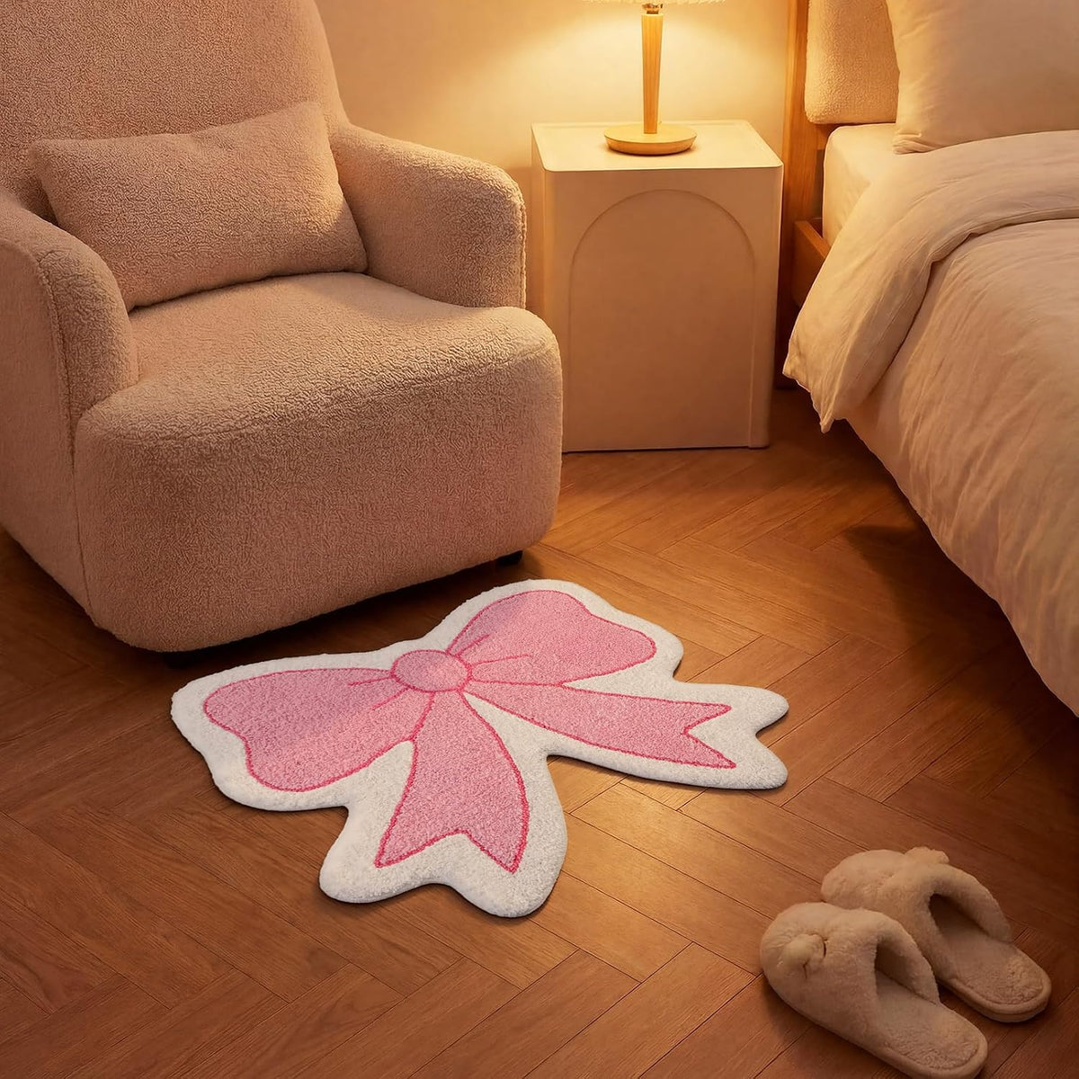 Pink Bow Bathroom Rug, 21" x 28", Pink Cream