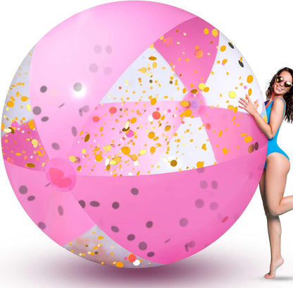 Giant Pink Glitter Inflatable Beach Ball with Repair Tape
