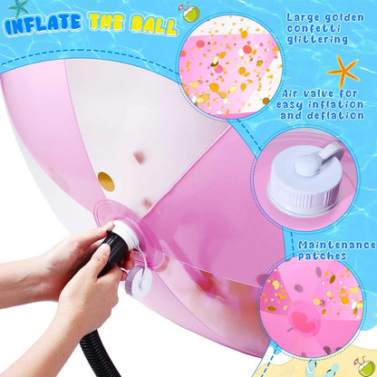 Giant Pink Glitter Inflatable Beach Ball with Repair Tape
