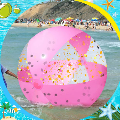 Giant Pink Glitter Inflatable Beach Ball with Repair Tape