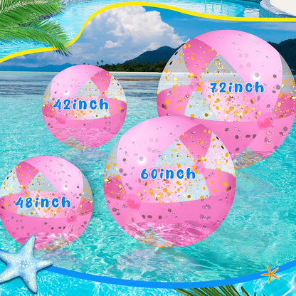 Giant Pink Glitter Inflatable Beach Ball with Repair Tape