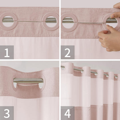 No Hook Linen Texture Shower Curtain with Snap-in Liner,71x80 Blush