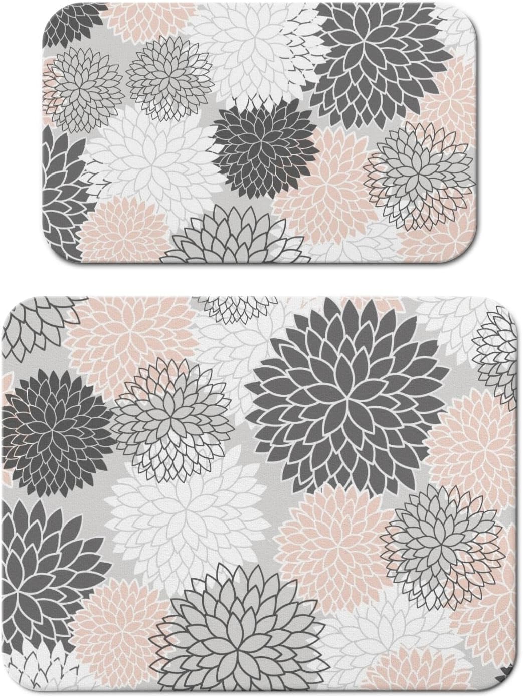 Dish Drying Mat 2-Pack Grey Pink Dahlia for Kitchen Counter Dishes Mat