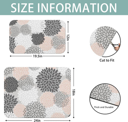 Dish Drying Mat 2-Pack Grey Pink Dahlia for Kitchen Counter Dishes Mat