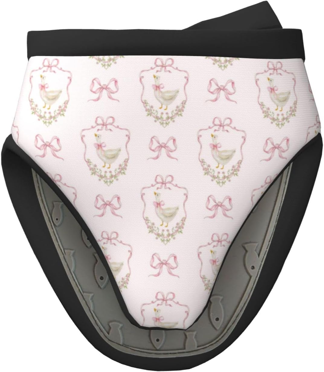 Silly Goose Pink Bow Crest Vintage Mini Oven Mitts Non-Slip Silicone Grips Heat Resistant Kitchen Gloves for Cooking & Baking 5.9"x5.9"