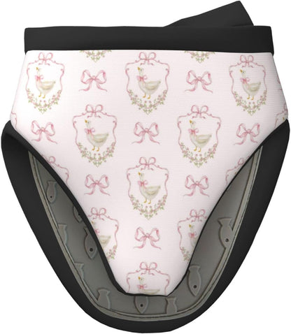 Silly Goose Pink Bow Crest Vintage Mini Oven Mitts Non-Slip Silicone Grips Heat Resistant Kitchen Gloves for Cooking & Baking 5.9"x5.9"
