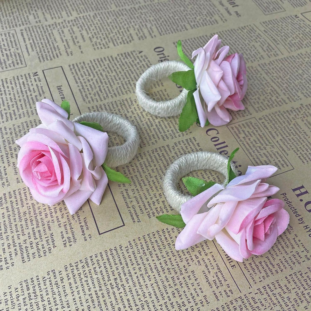 48Pcs Wedding Napkin Rings,Pink Artificial Rose Flower Napkin Holder