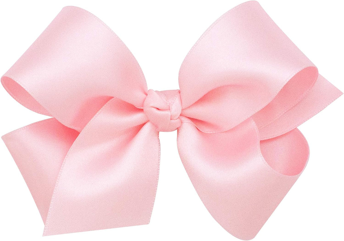Girls' French Satin Hair Bow with a Knot Wrap Center, No-Slip Hair Clip, Handmade