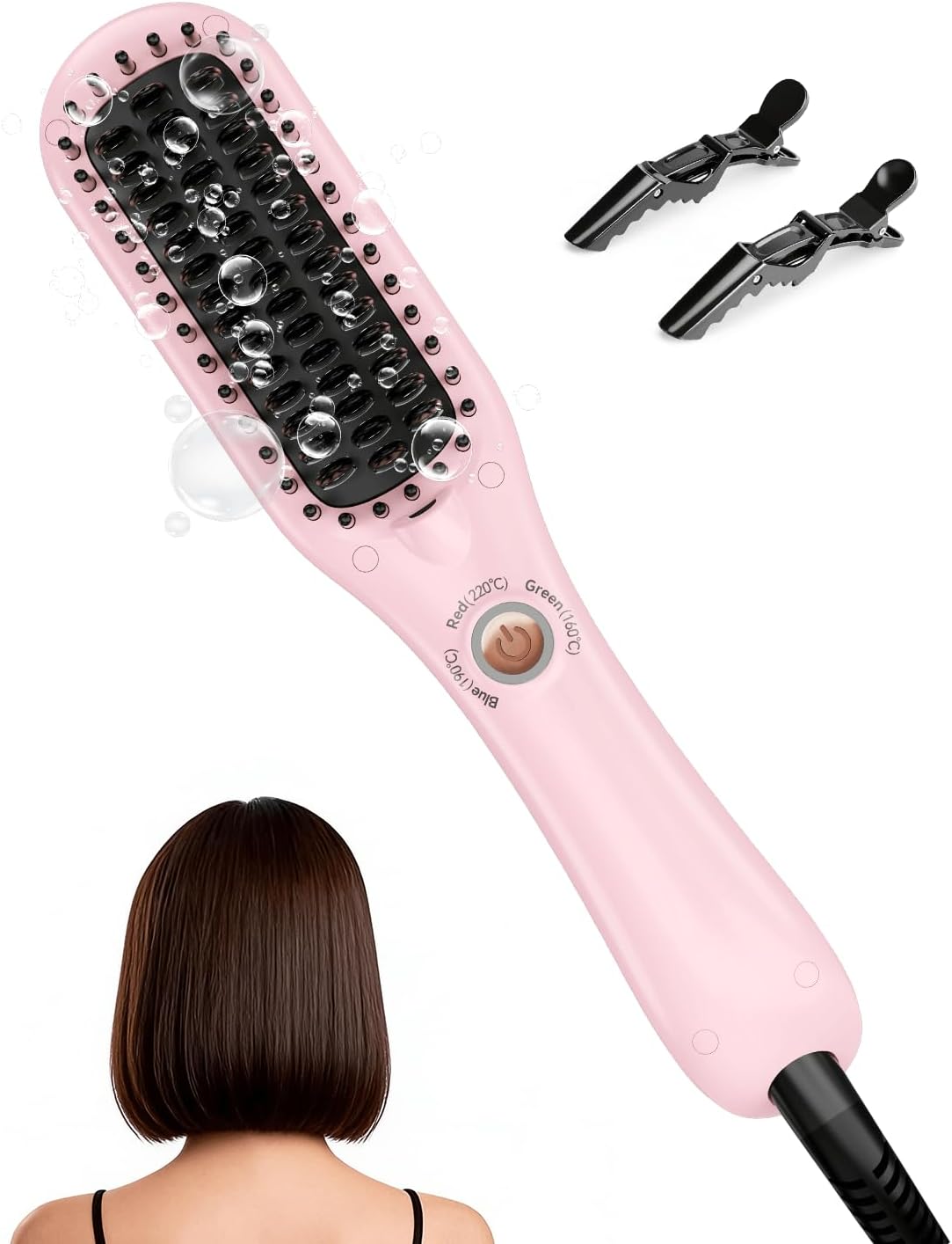 Mini Heated Hair Straightener Brush, Dual Voltage Travel Hot Comb