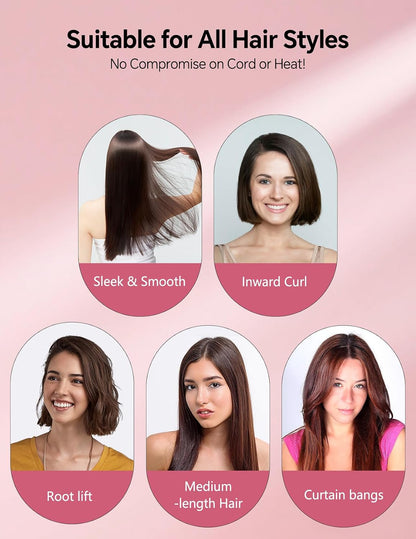 Mini Heated Hair Straightener Brush, Dual Voltage Travel Hot Comb