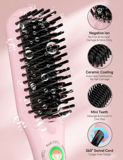 Mini Heated Hair Straightener Brush, Dual Voltage Travel Hot Comb