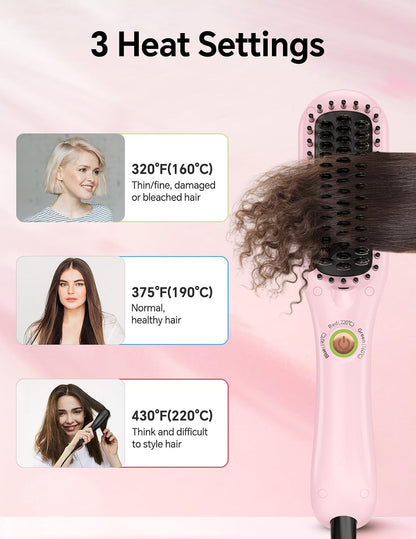 Mini Heated Hair Straightener Brush, Dual Voltage Travel Hot Comb