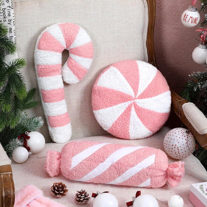 3 Pcs Christmas Pink Throw Pillows, Candy Shapes